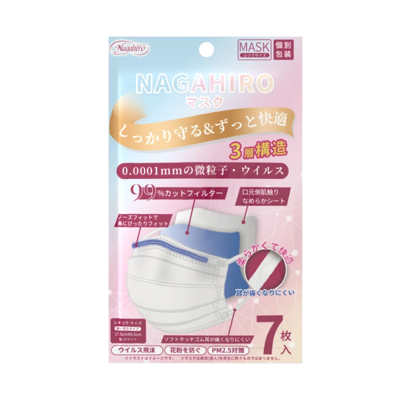 一次性透气口罩舒适三层过滤袋装（7枚入）不勒耳