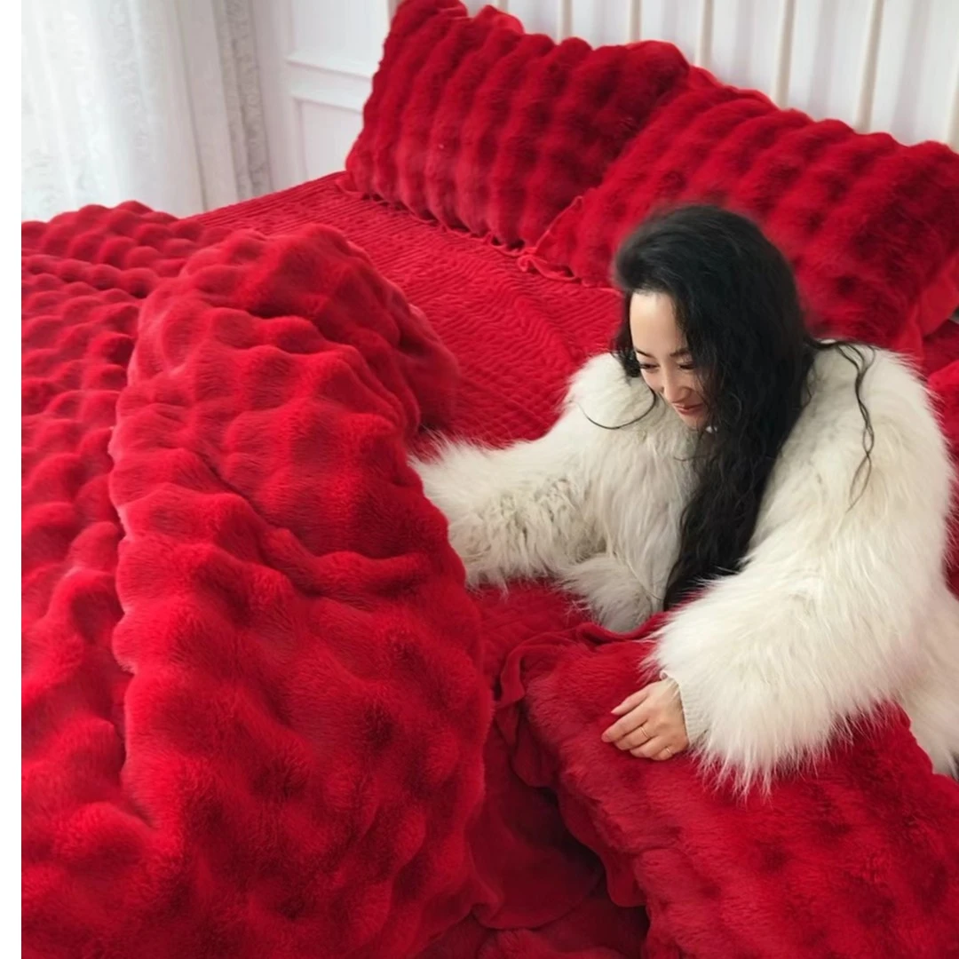 新款托斯卡纳长毛绒床盖款四件套