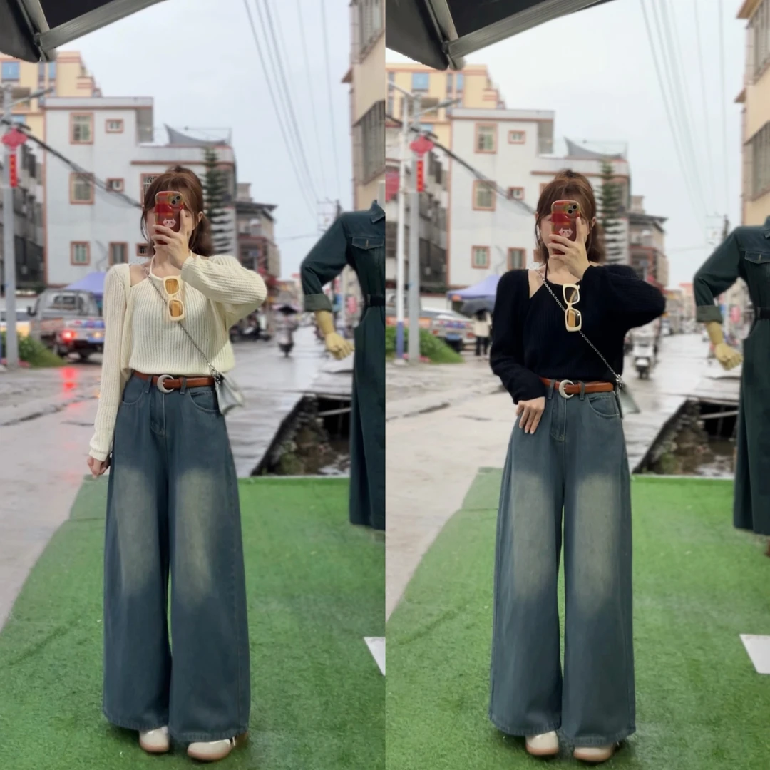 拾一 纯欲风 挂脖假两件针织衫