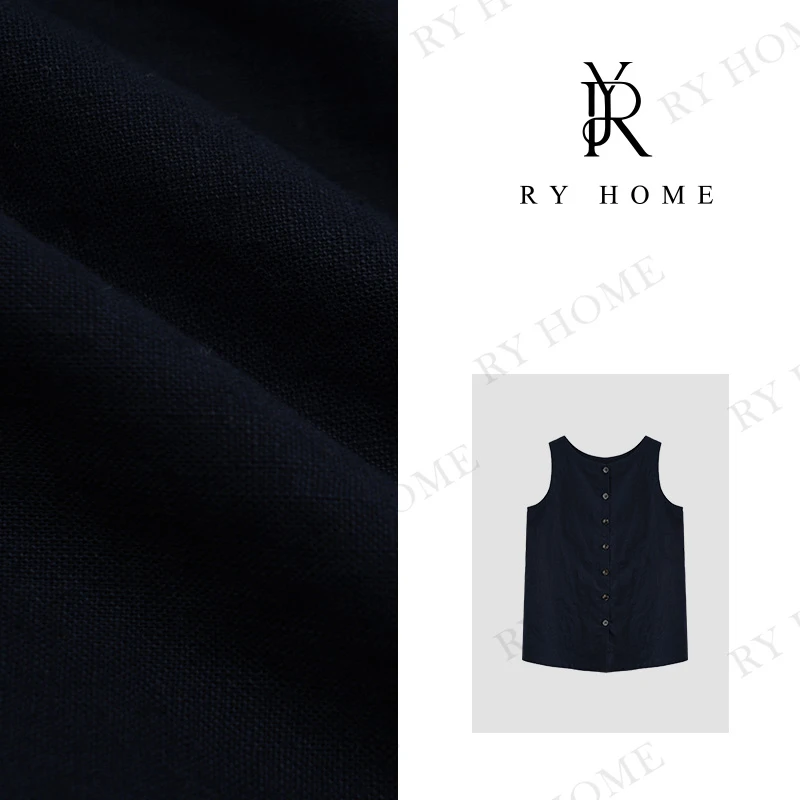 【容雨RYHOME】“竹清韵”100%亚麻+圆领坎肩后开门马甲上衣24T1741