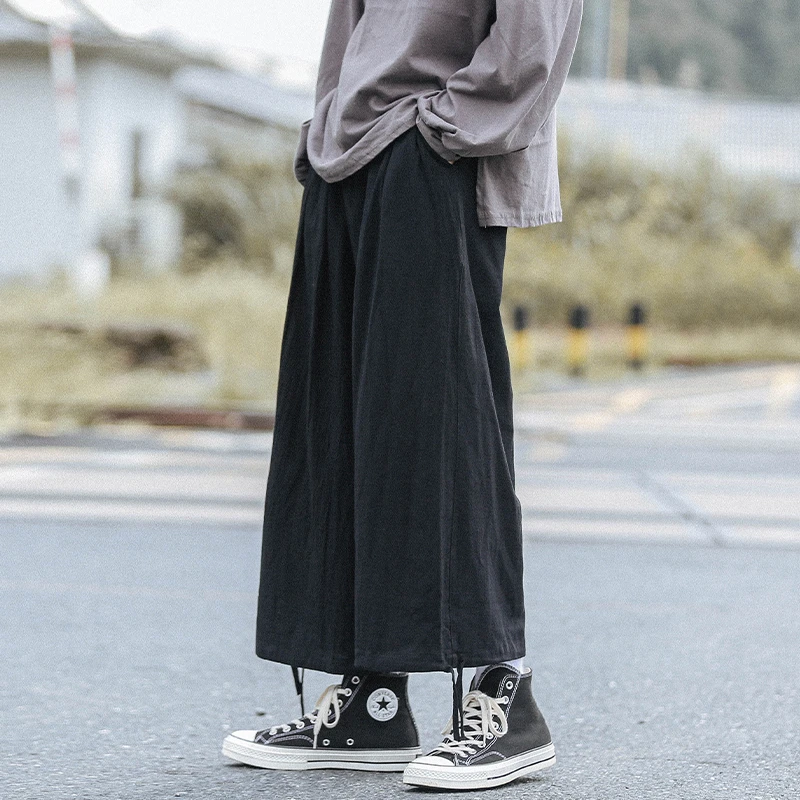 山本风日系裤子男夏季薄款潮牌宽松直筒阔腿休闲裤大码束脚灯笼裤