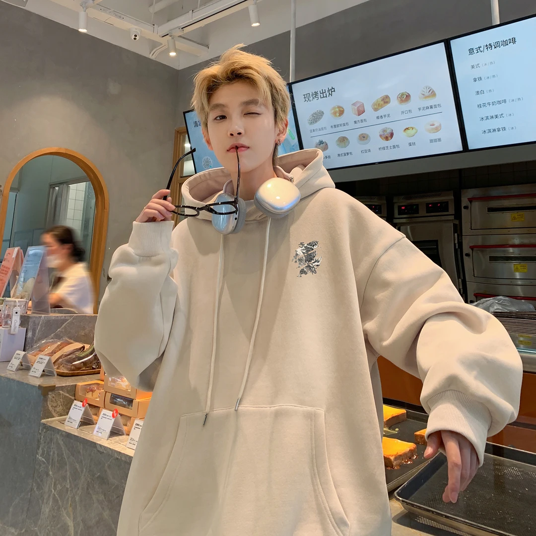 白花灰重磅质感硬挺卫衣男秋冬美式oversize潮牌大码宽松连帽外套