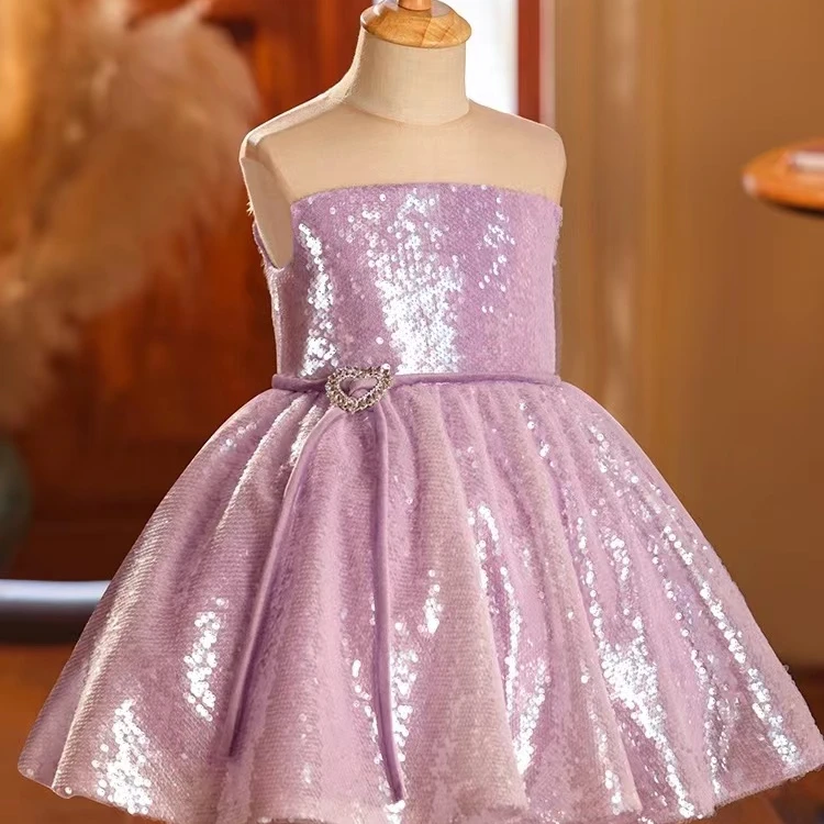 喜绒兔儿童礼服520礼物女童紫色系短款生日花童走秀钢琴演出服