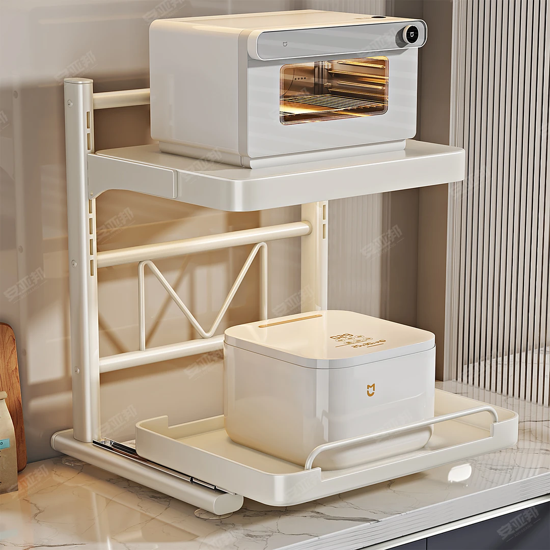 电饭煲抽屉式置物架厨房微波炉电器锅放置架多功能台式支架收纳架