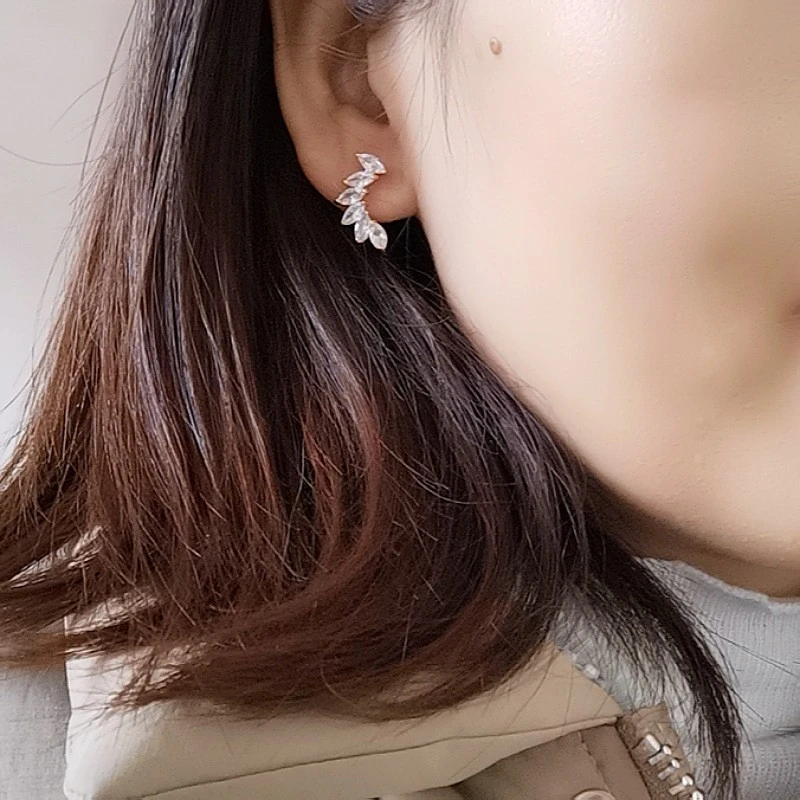 铜合金合成锆石耳饰 【艾思黛】天使之翼耳钉简约上下两戴法耳环176
