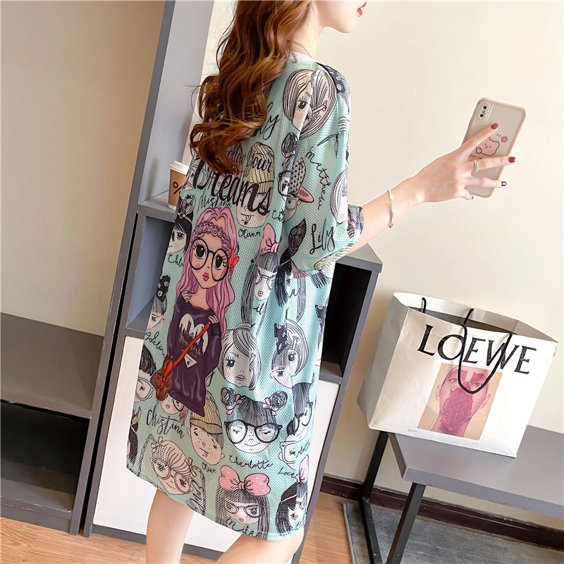 速干大码女装韩版胖mm宽松显瘦圆领百搭冰丝夏装中长款短袖T恤裙