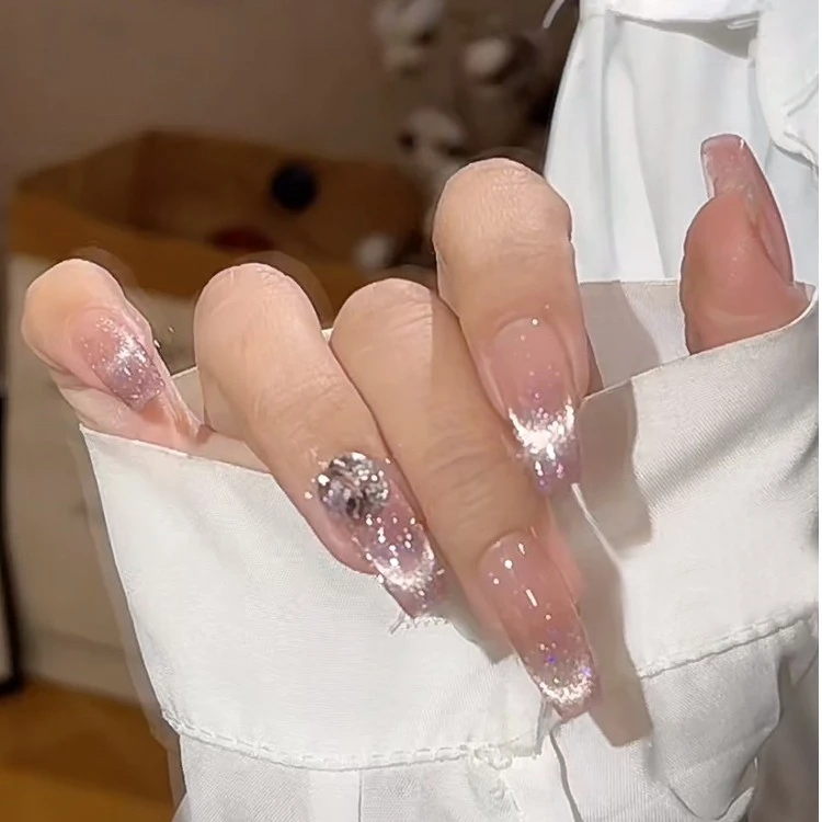 （一见倾城）裸感猫眼渐变纯手工穿戴甲夏天必备