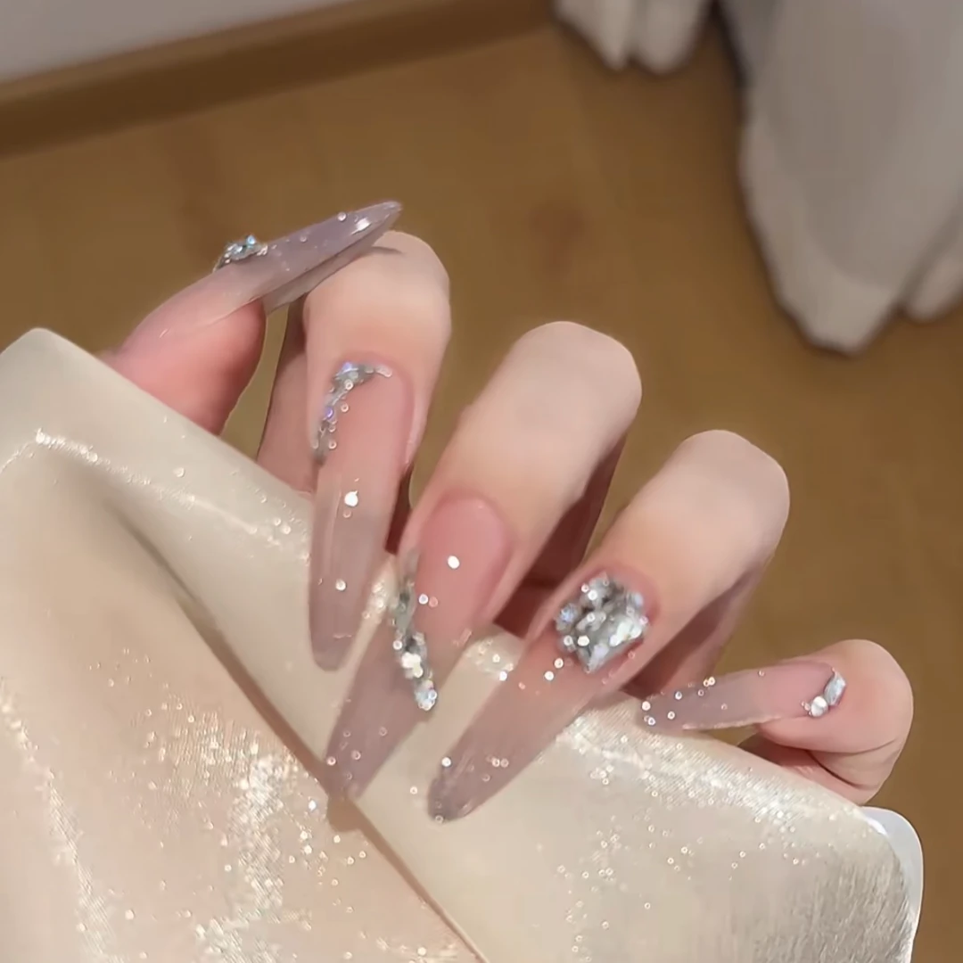 （灵动岛）莫奈花园风春夏银河碎钻法式显手白显手长纯手工穿戴甲