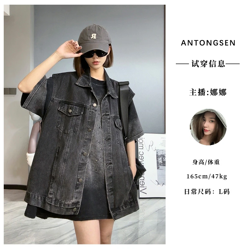 【娜娜专属】韩版复古无袖马夹宽松休闲设计感水洗牛仔马甲外套2927