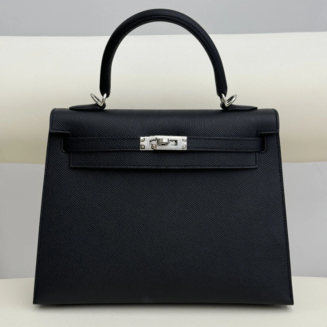 全新未使用 Hermes/爱马仕 kelly25 黑银 epsom皮 B刻