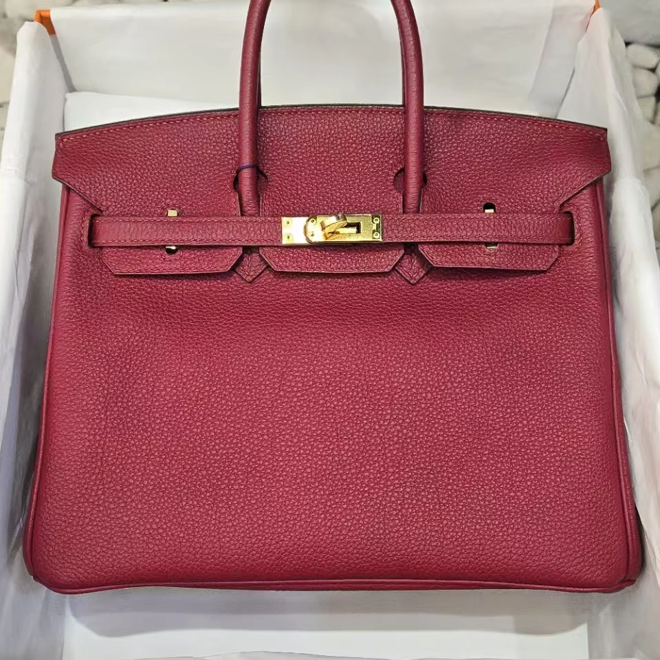 99新 Hermes/爱马仕 Birkin25石榴红金扣togo X刻