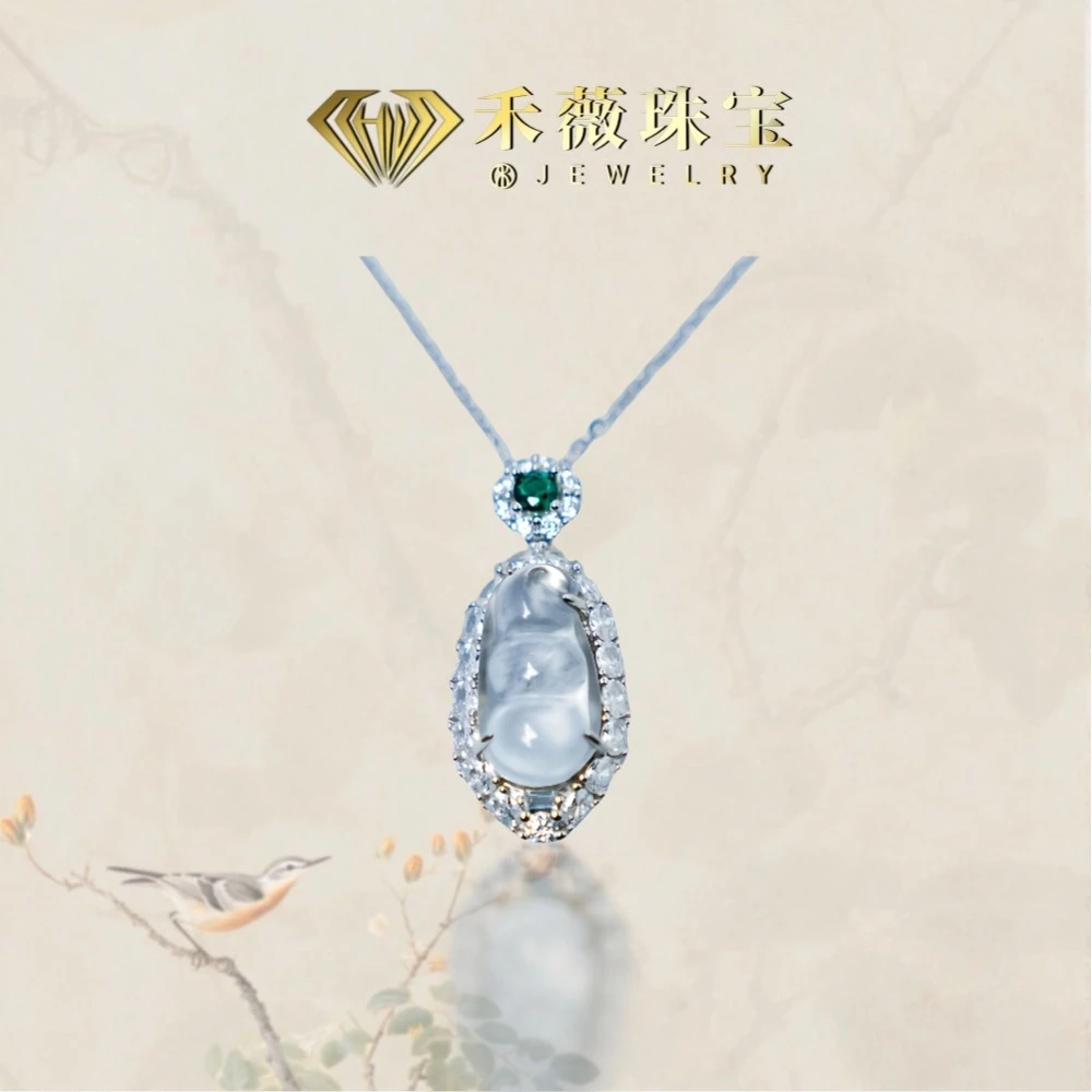 【禾薇珠宝】天然高冰石英质玉水沫福豆吊坠精致气质轻奢挂坠