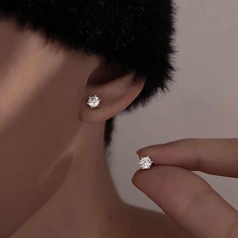 925银石耳钉男嘻哈hiphop潮流个性单只气质女高级感说唱耳饰