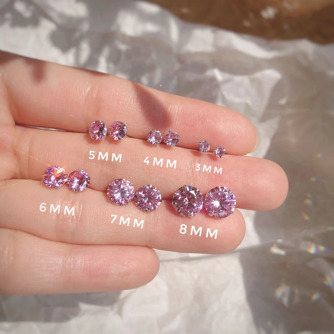 S925银_养耳少女色粉钻耳钉锆石简约耳骨钉睡觉不用摘耳钉