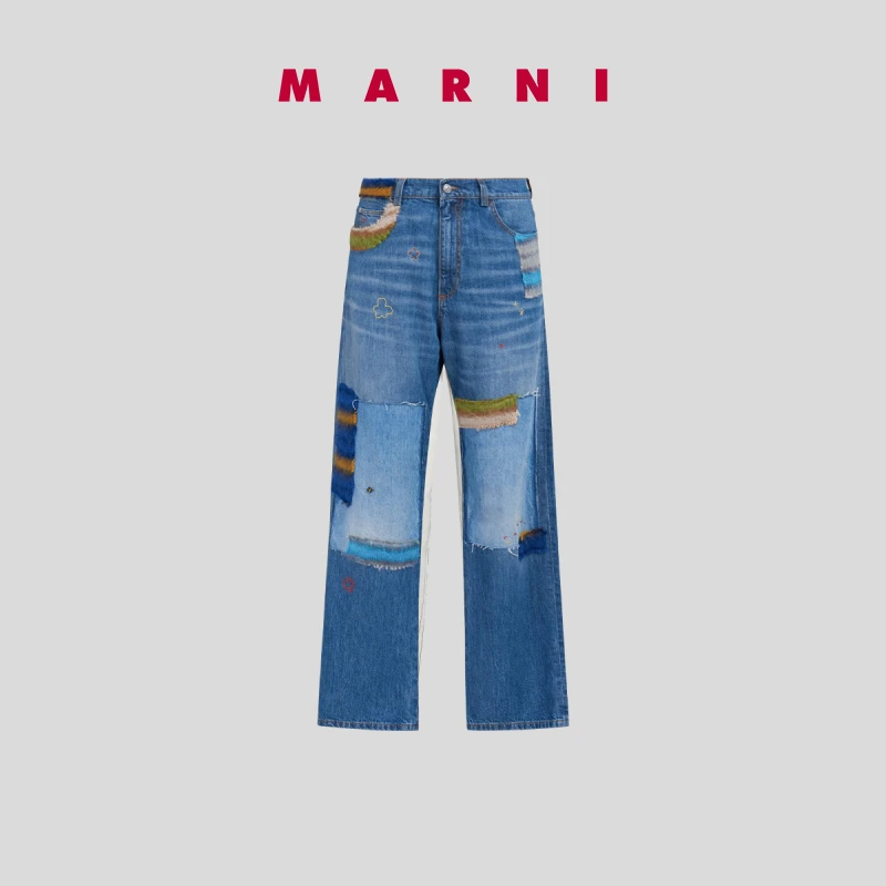 【季末6折】MARNI 2024春夏新品男士拼接牛仔长裤