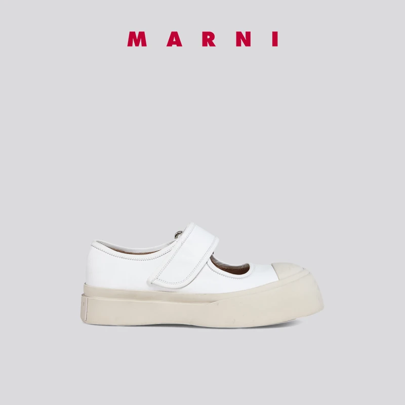 MARNI PABLO NAPPA经典女白色魔术贴厚底浅口玛丽珍低帮鞋大头鞋