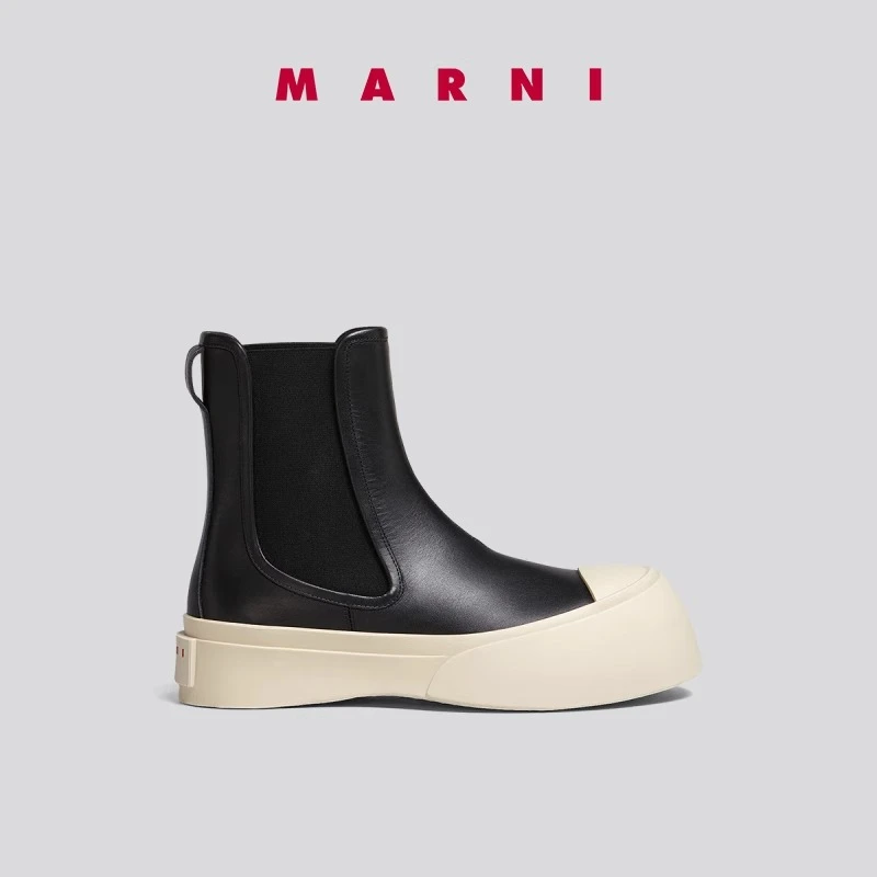 MARNI PABLO女士高帮切尔西牛皮革烟筒靴大头鞋