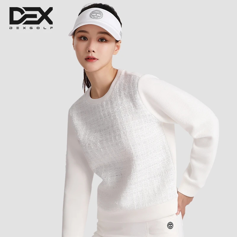 DEXGOLF高尔夫服装新款3025秋冬女士卫衣圆领小香风拼接长袖衫