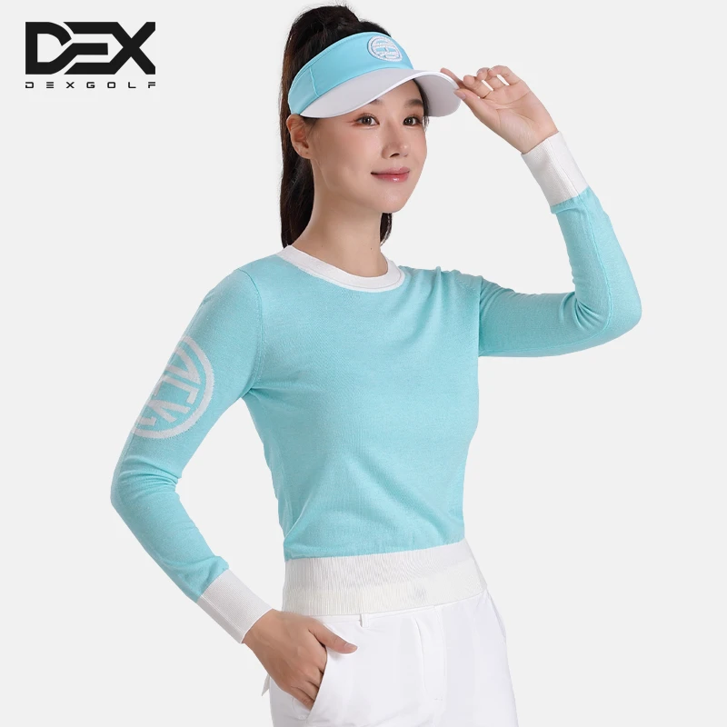 DEXGOLF高尔夫女士长袖针织套衫新款8001秋季圆领薄款毛衫休闲