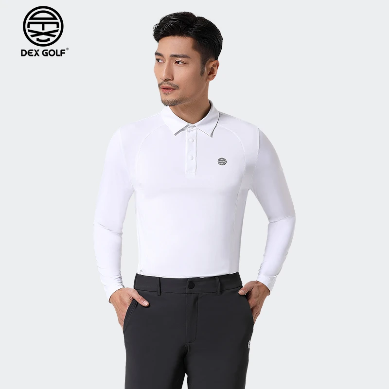 DEXGOLF高尔夫男士长袖T恤1060纯色简约翻领Polo衫运动百搭速干