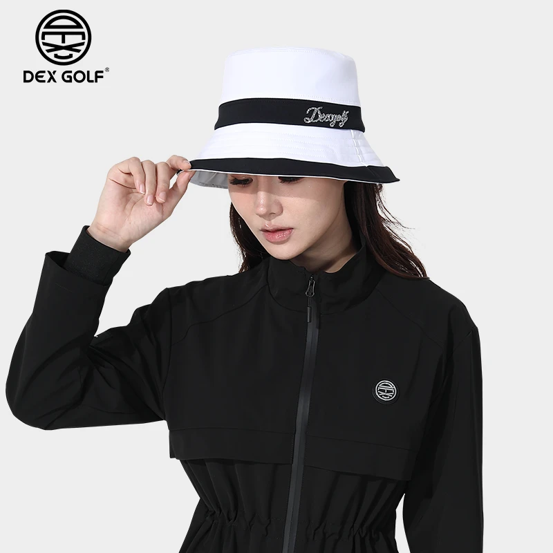 DEXGOLF高尔夫球帽女士拼色烫钻艺术字logo渔夫帽户外遮阳防晒