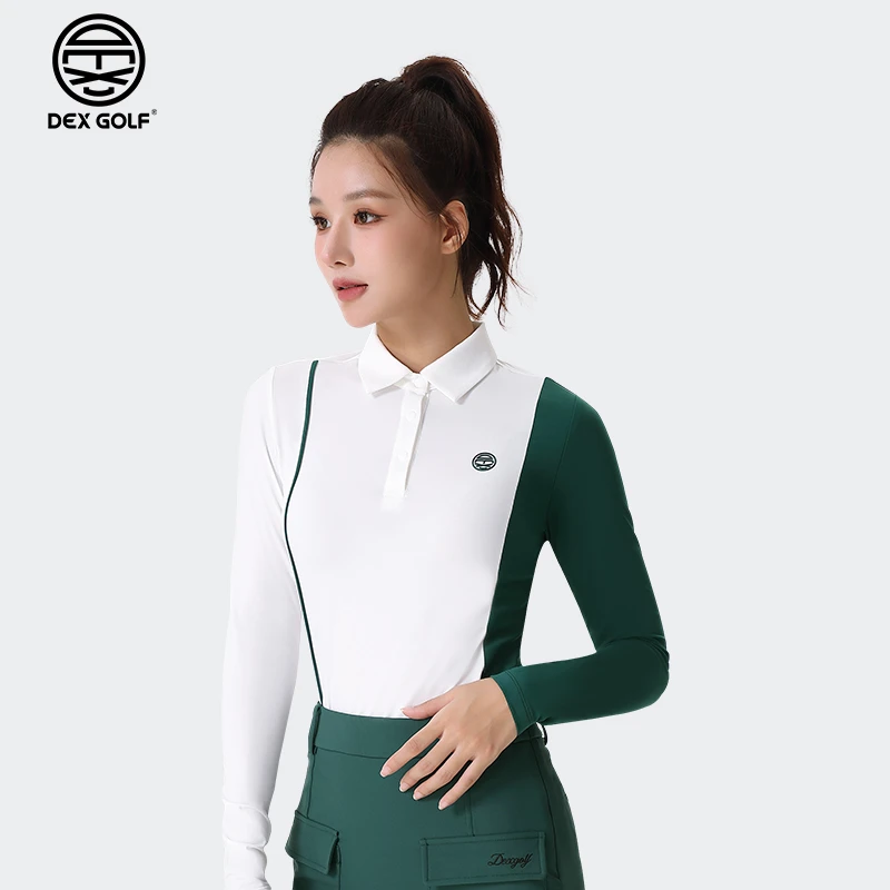 DEXGOLF高尔夫女士长袖T恤秋季3112特色动感不对称长袖polo衫修身