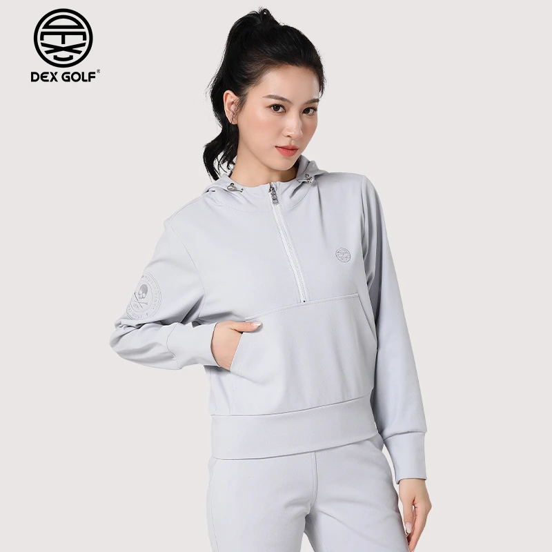 DEXGOLF高尔夫女士半拉链连帽卫衣束脚九分运动裤套装休闲运动