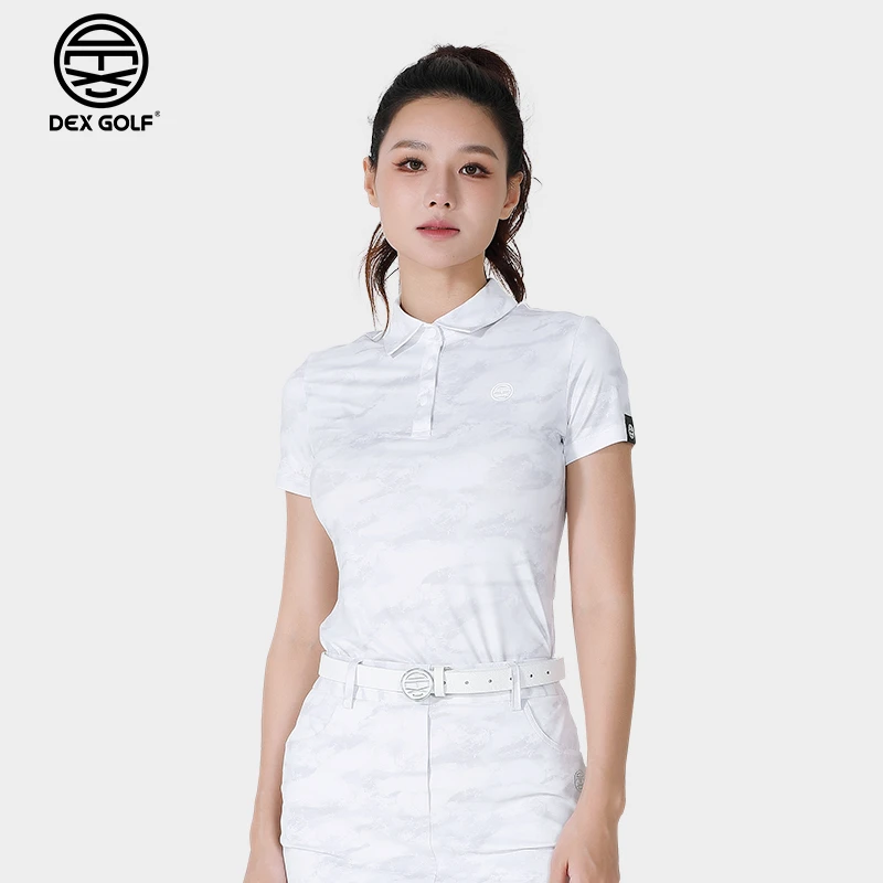 DEXGOLF高尔夫女士短袖T恤3156迷彩翻领透气Polo衫户外运动速干