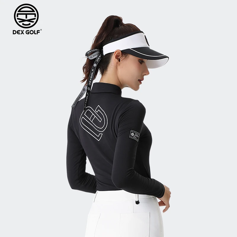 DEXGOLF高尔夫女士长袖T恤秋季3115时尚气质心型印花翻领polo衫