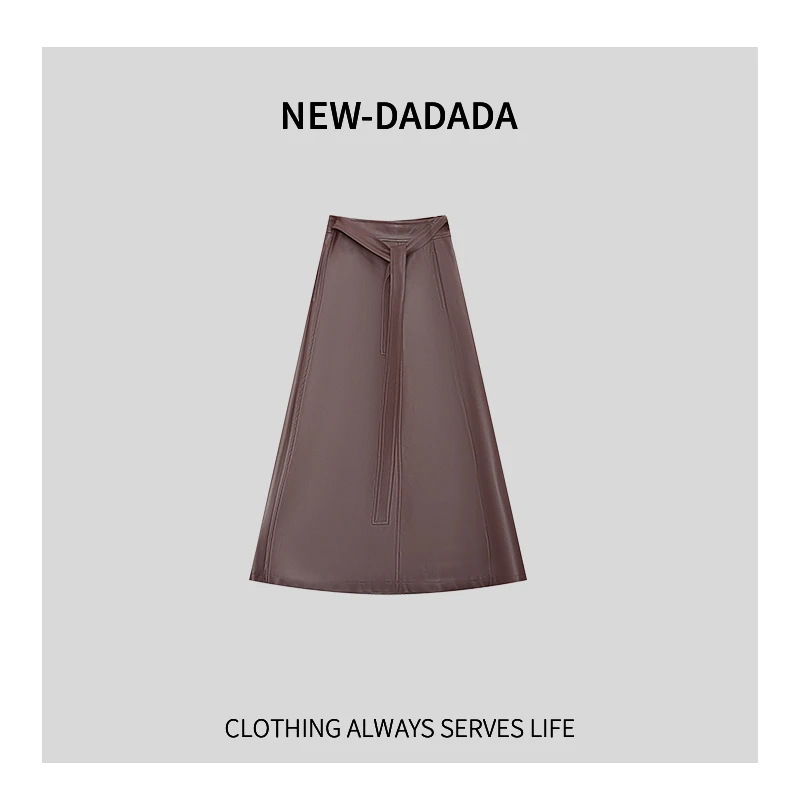 利达NEWDADADA皮裙配毛衣一片式半身裙女秋冬高腰A字长裙子TDK882
