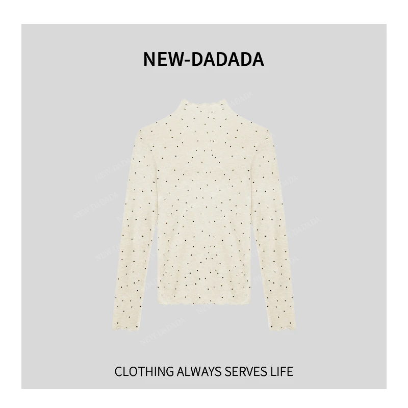 清清利达NEWDADA羊毛半高领针织衫波点内搭修身打底毛衣TDK2718