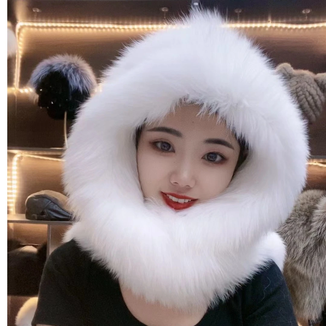 2023新款风雪帽帽子围巾一体帽时尚百搭保暖冬季带帽滑雪韩版加厚