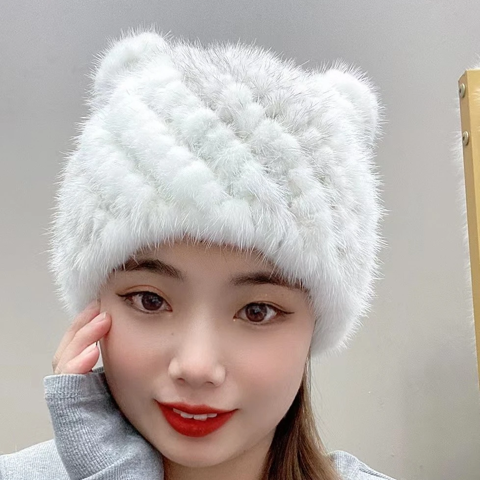 babytong小熊帽子水貂毛针织可爱保暖包头显脸小通用网红时尚冬季