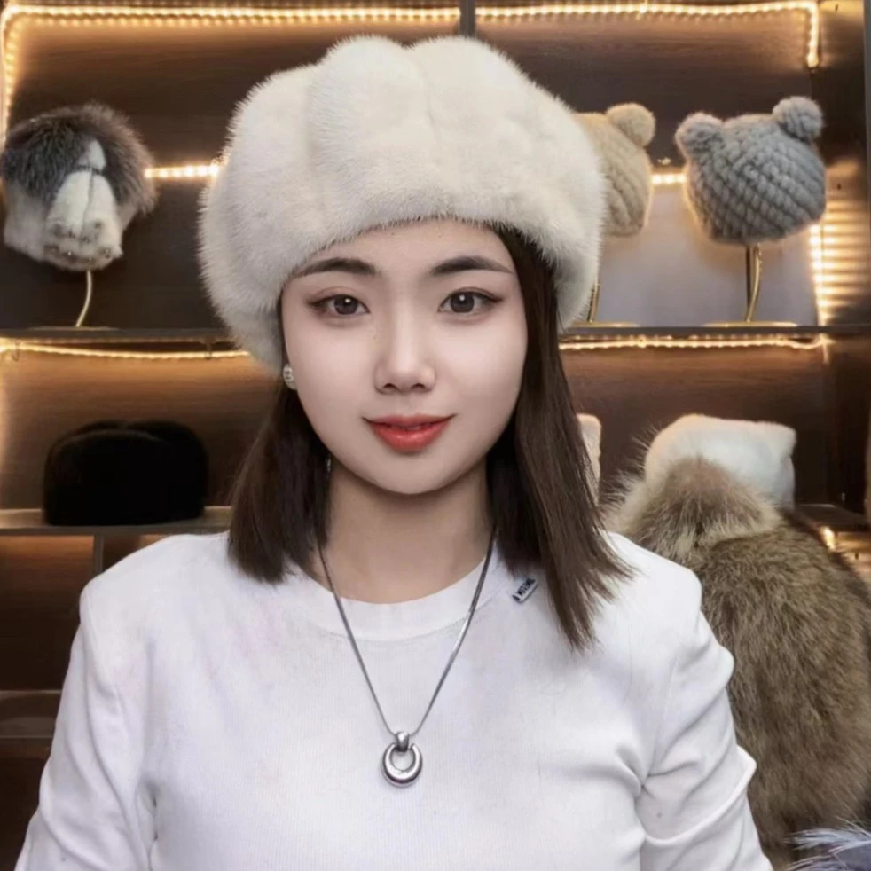 南瓜帽秋冬贝雷帽网红时尚冬季百搭八角整貂新款冷帽女士绒帽帽子