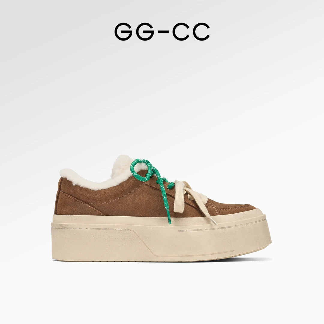 GG-CC【金栗奶茶】2024冬季新款厚底加绒板鞋做旧休闲保暖棉鞋9408