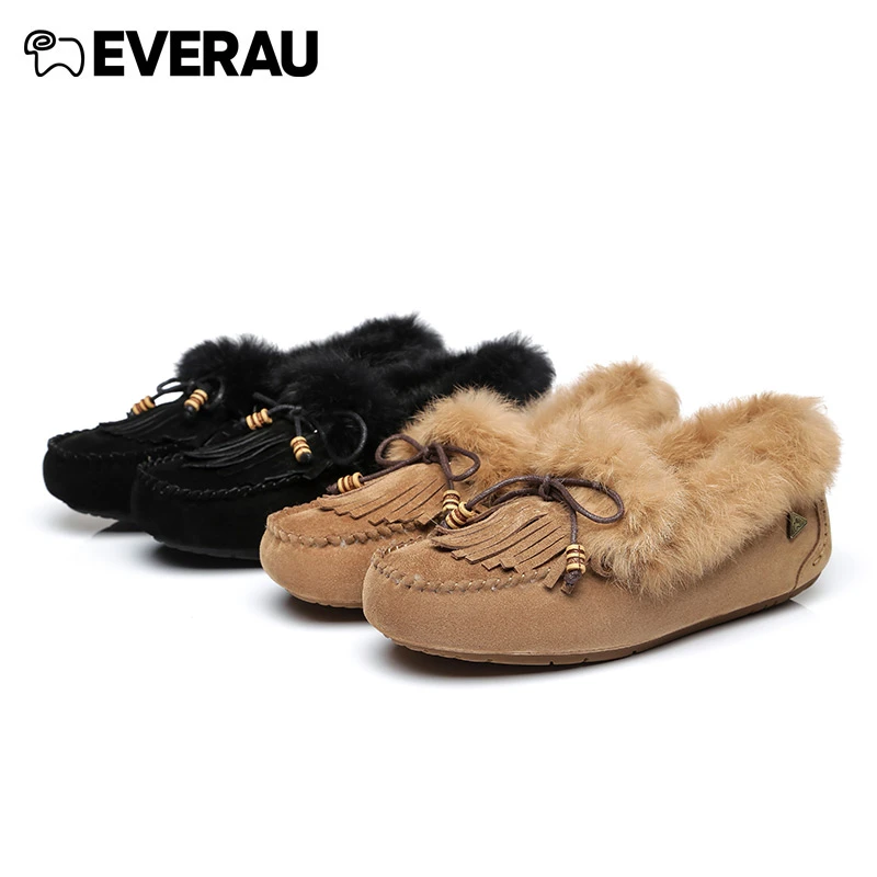 EVERAU豆豆鞋女加绒加厚新款冬季毛毛鞋外穿孕妇鞋保暖棉鞋EA1007