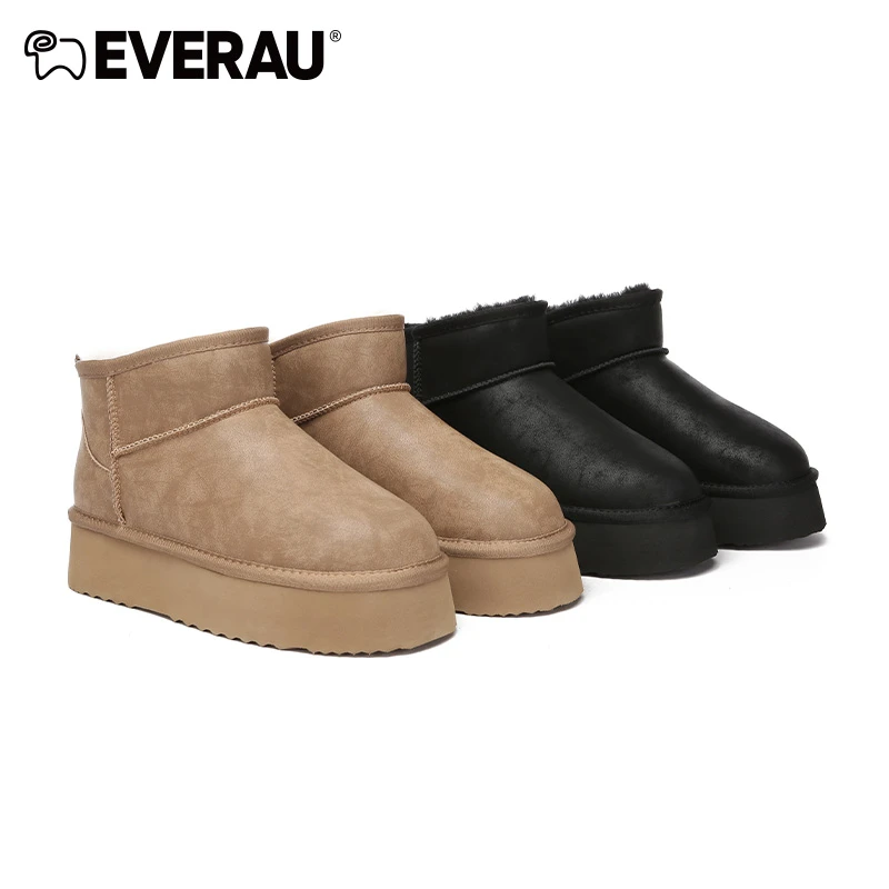 【浮生若梦】EVERAU冬季新款时尚女靴4cm厚底雪地靴皮毛一体EA3139