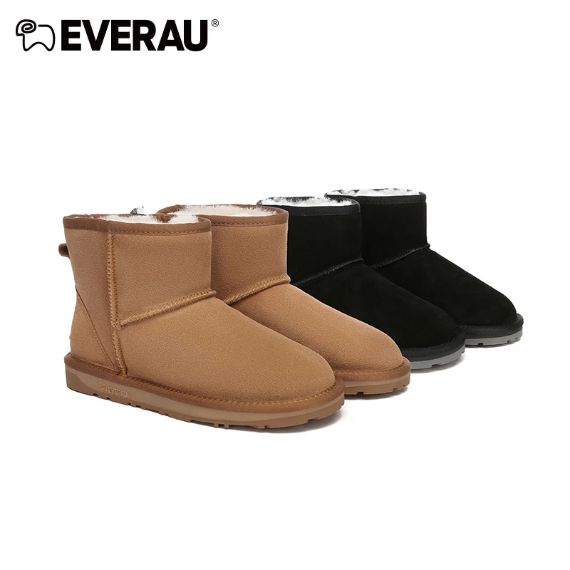 EVERAU冬季男女雪地靴短筒保暖舒适防泼水羊皮毛一体加绒EA3132