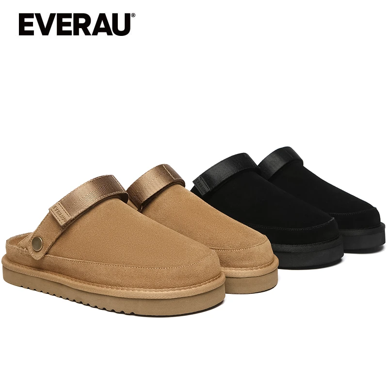 EVERAU休闲拖鞋春夏男女同款时尚休闲皮革质感两穿包头拖EA2044