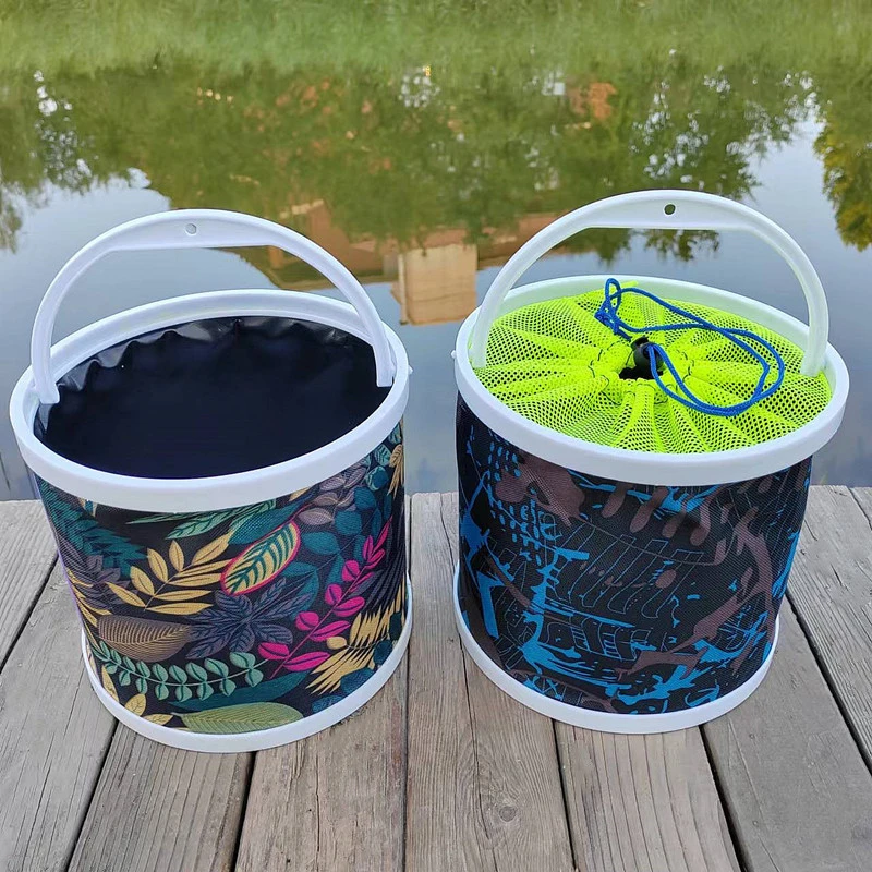 钓鱼可折叠打水桶装鱼桶活鱼箱多功能带绳防跳网小鱼桶渔具鱼护桶