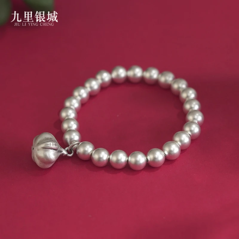 足银手链 纯银古法传承哑光磨砂银珠手链大蒜头银珠925手串女