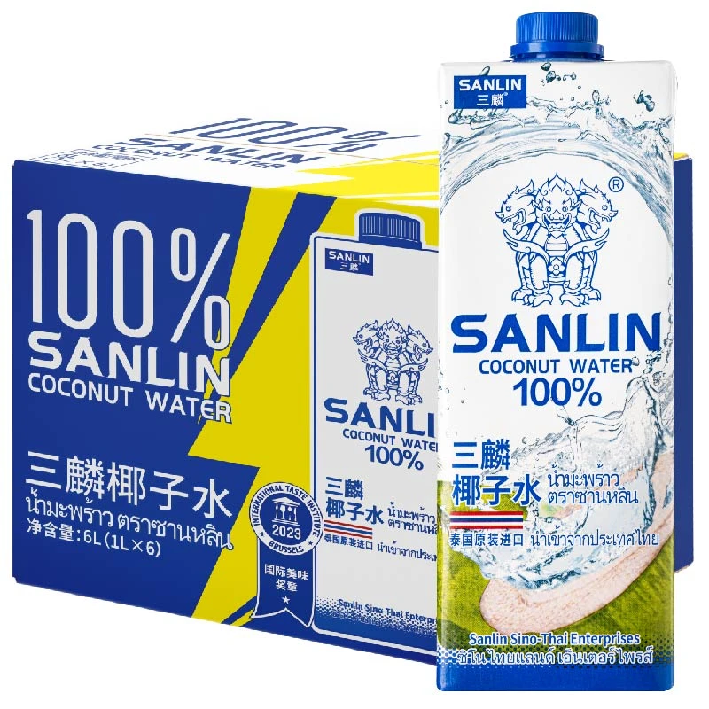 三麟纯果蔬汁/纯果汁100%NFC椰子水1L×6瓶泰国原装进口