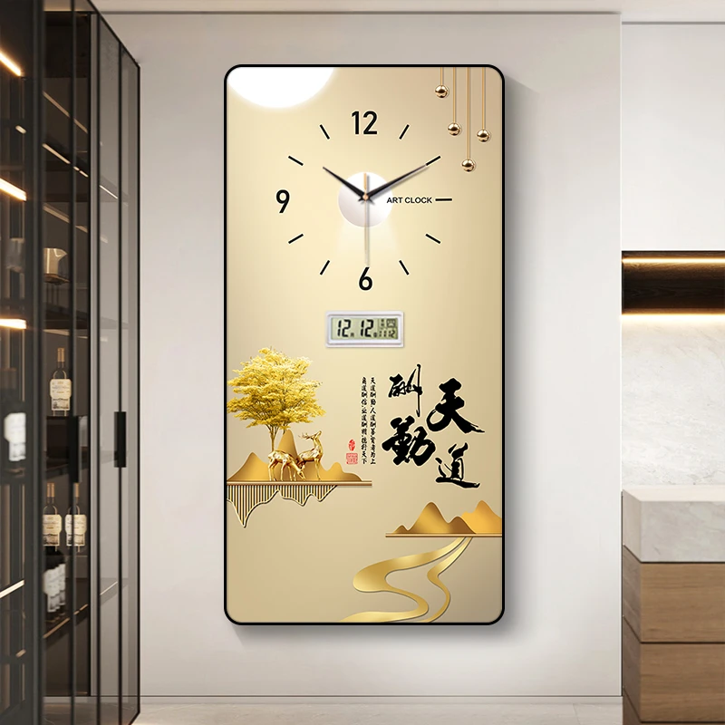 装饰画钟表挂钟客厅时尚带温度日历静音走廊过道玄关时钟表画6171