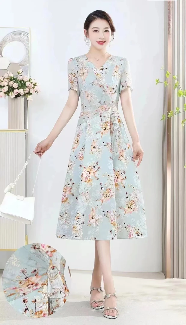 夏季V领连衣裙女装连衣裙法式连衣裙气质时尚轻奢显瘦洋气0012#