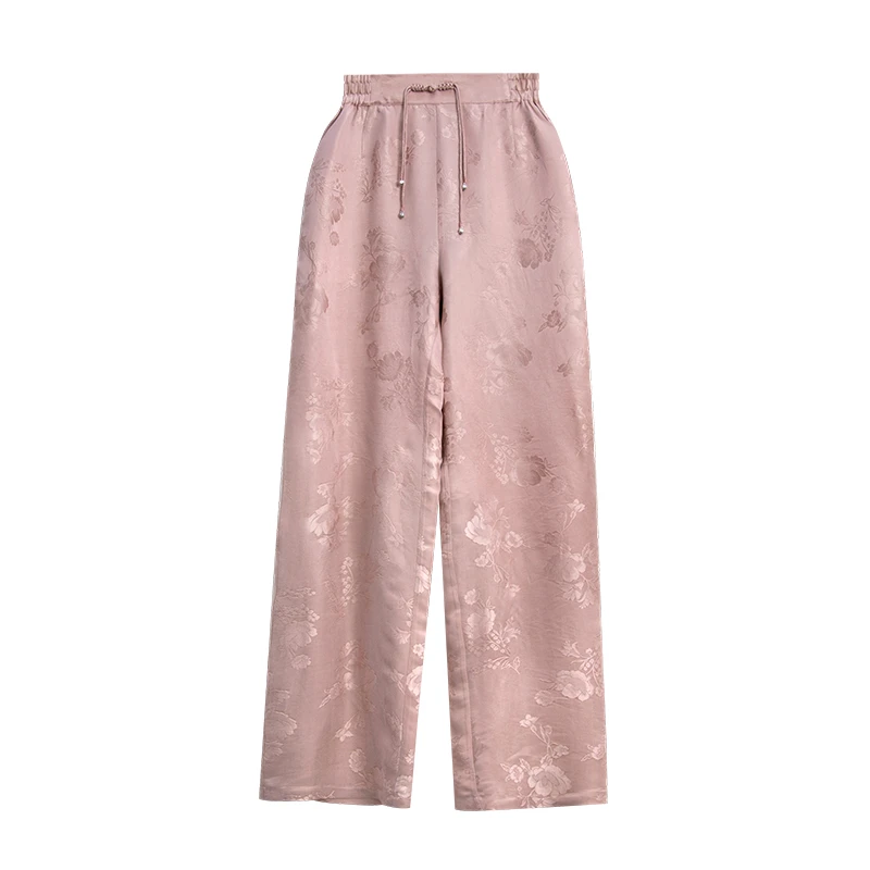 【秋凝】春夏新款桑蚕丝垂感直筒裤新中式高腰显瘦休闲裤女ZB24074