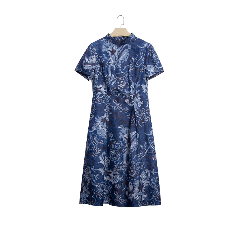 秋凝丝绸桑蚕丝国风复古中式气质短袖连衣裙241156