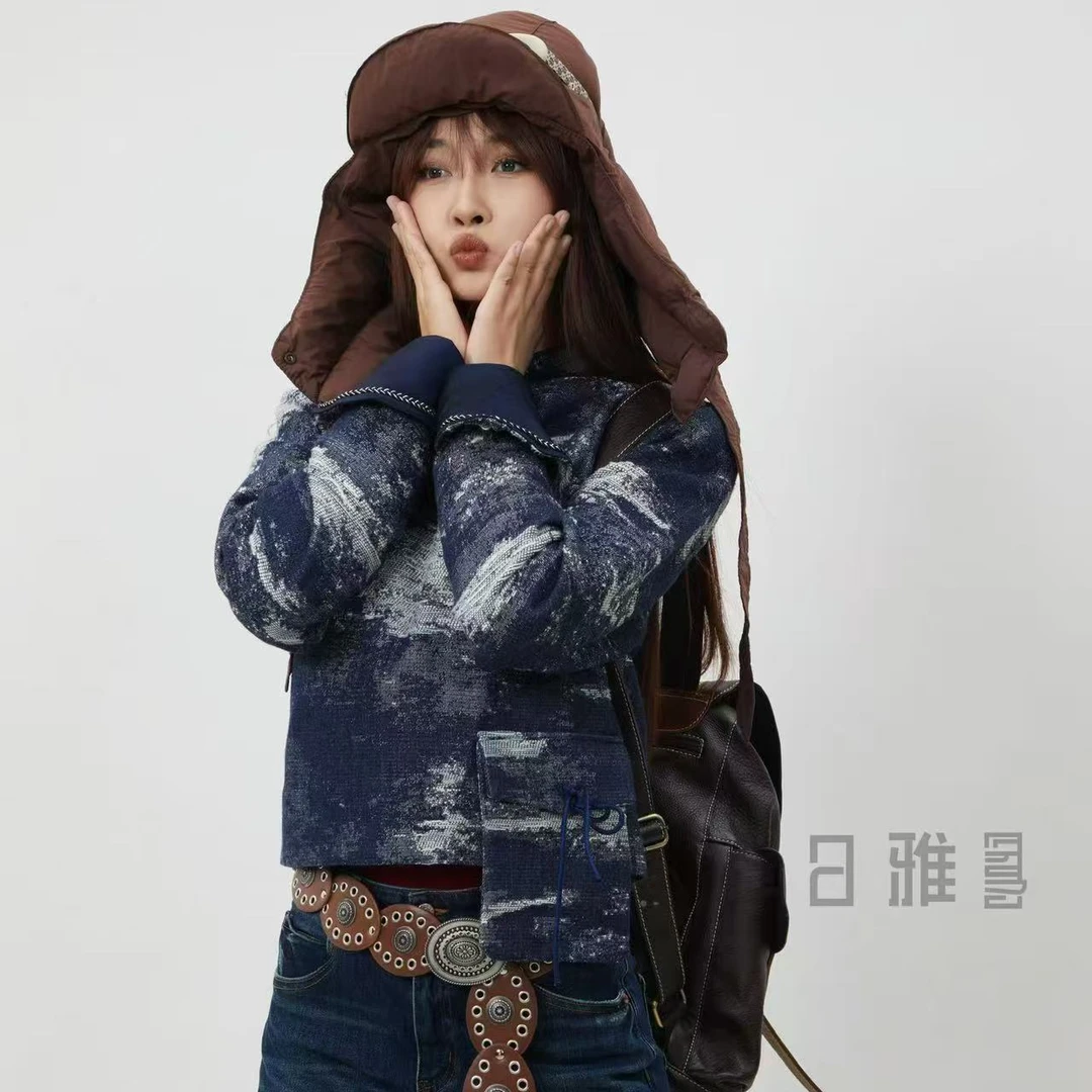 【卓日雅】9909民族风原创新款早秋晕染斜襟牛仔短外套