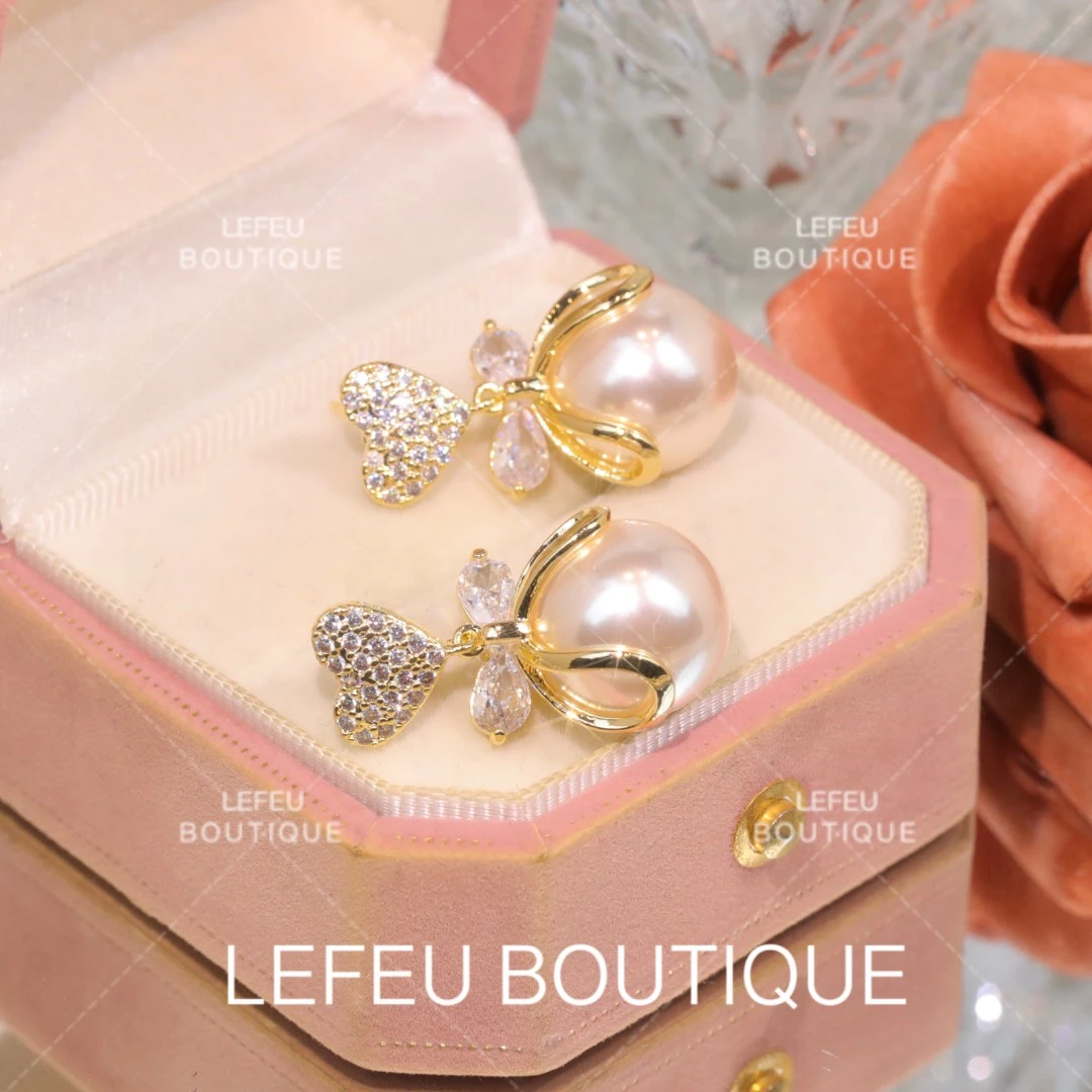 LEFEU BOUTIQUE 铜合金耳饰 【恋慕】轻奢爱心蝴蝶结耳饰RH2328#