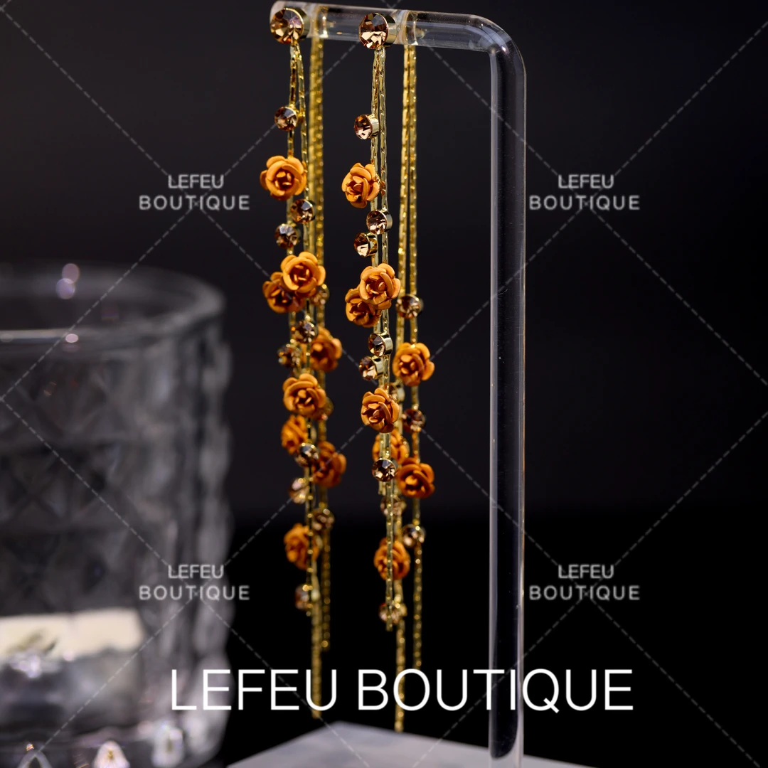 铜合金耳饰 【花羽】轻奢时尚小众精致优雅高级感长款耳饰RH3303