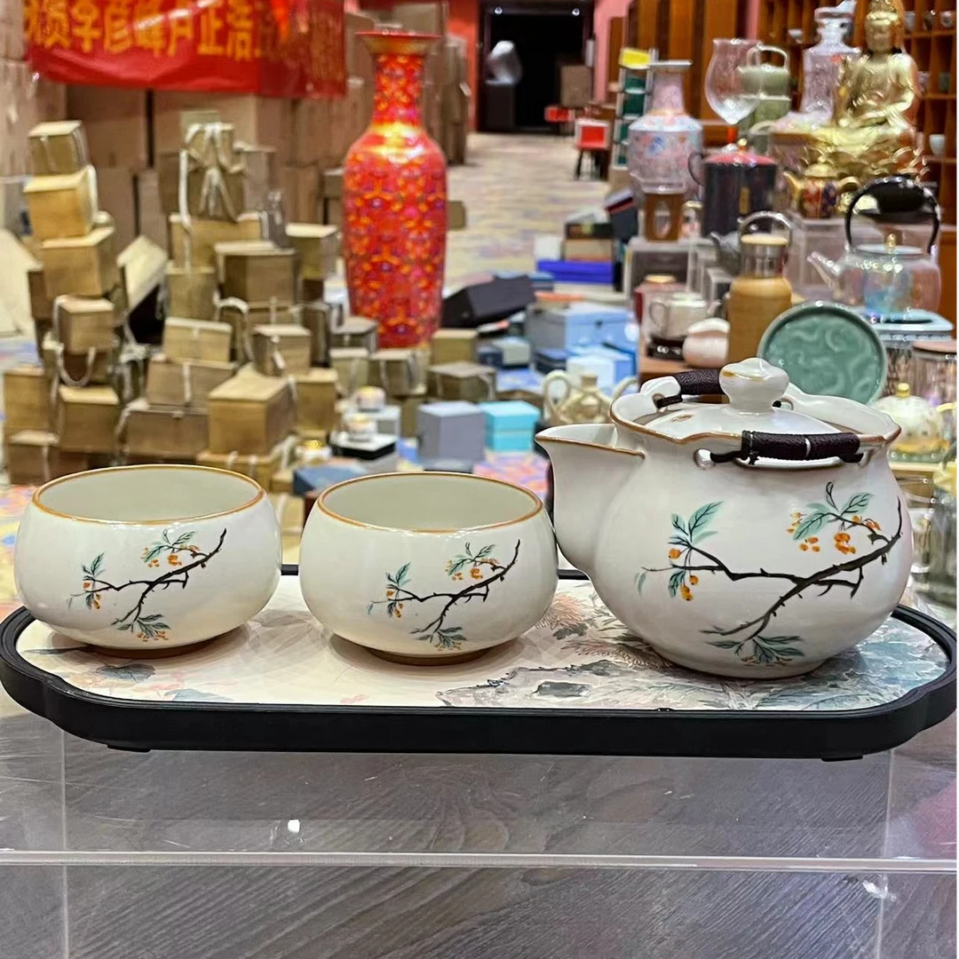【闪购商品】富贵海棠功夫茶具套装一壶二杯带茶盘一套,999204